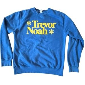 923-Trevor Noah Blue crewneck sweatshirt with yellow lettering, relaxed fit